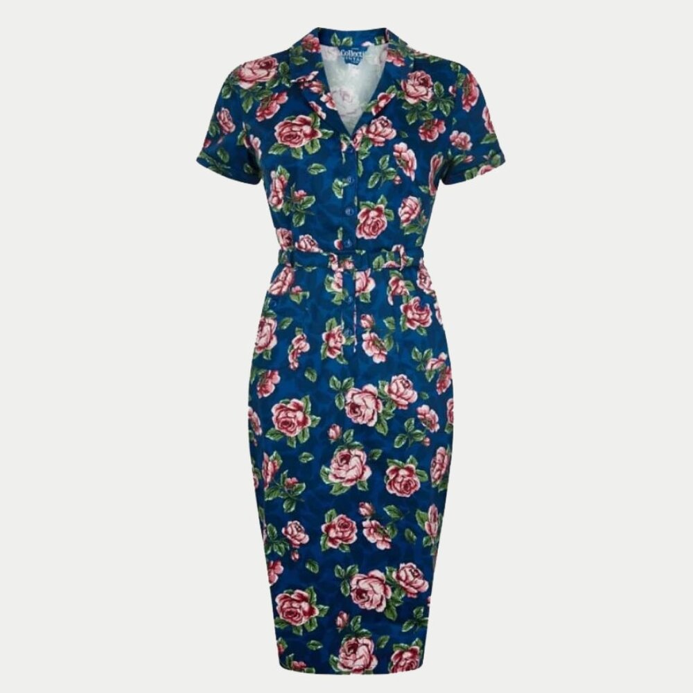 NWT Collectif Caterina Bloom Floral Wiggle Pencil Dress XS UK 8 US 4